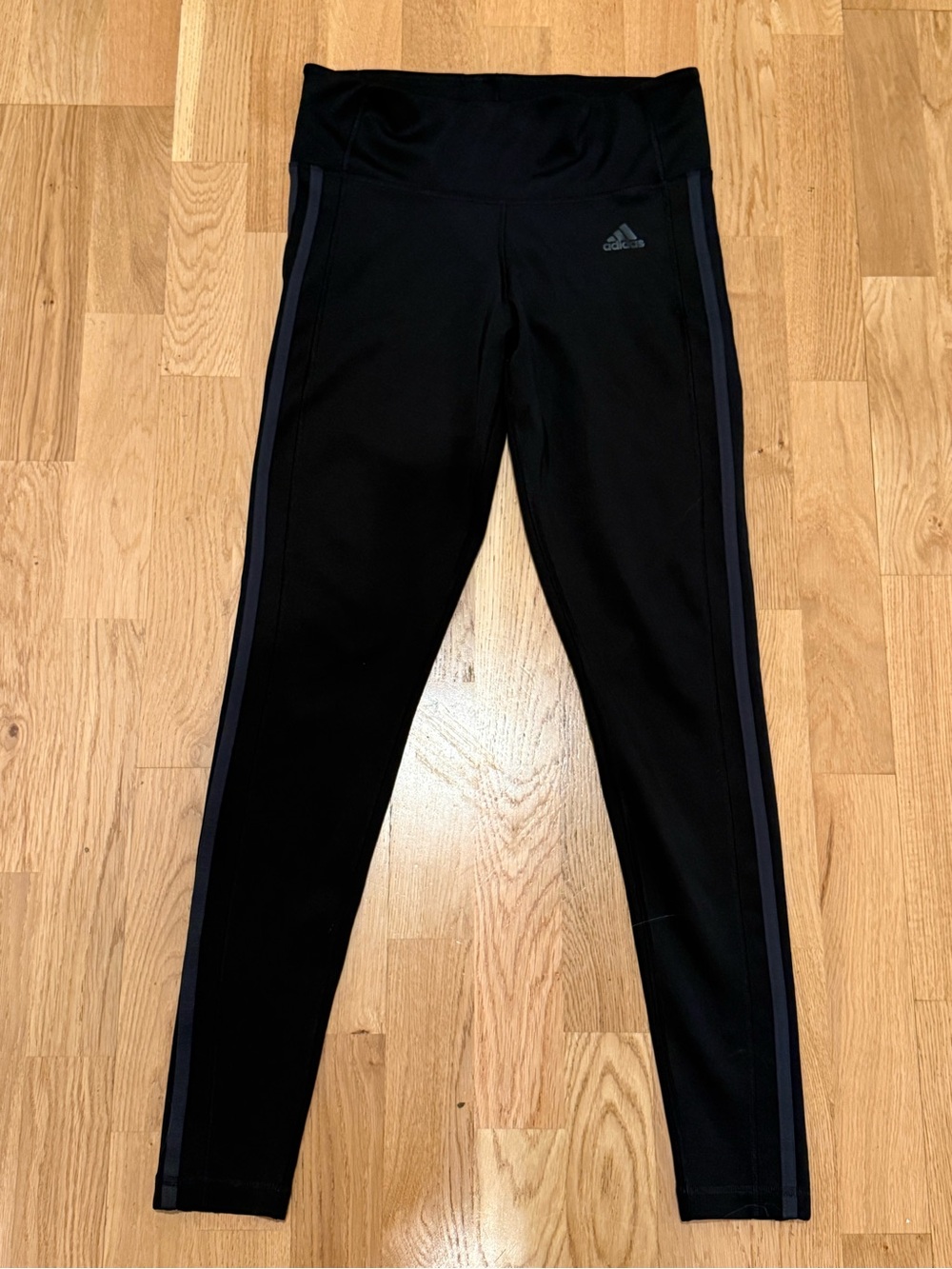adidas Black Leggings with Dark Gray Side Stripes